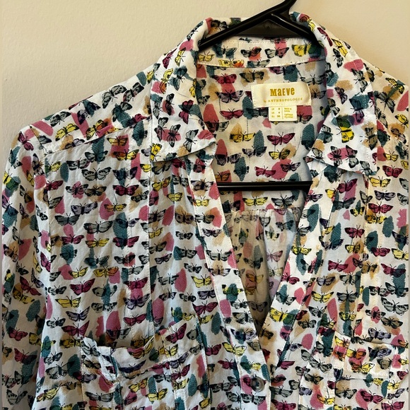 Maeve by Anthropologie Butterfly Button Up Long Sleeve Shirt - Picture 3 of 6